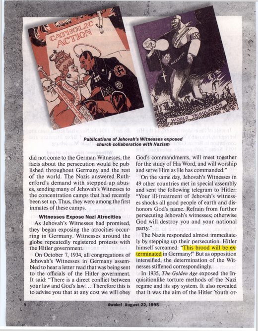 "Persecution of Jehovah's Witnesses in Nazi Germany," Wikipedia (convention attendance; seven-page cover letter to Hitler; June 28 raid; Feb. 9, 1934 letter; 1934 Basel resolution and telegram campaign; "this brood will be exterminated")