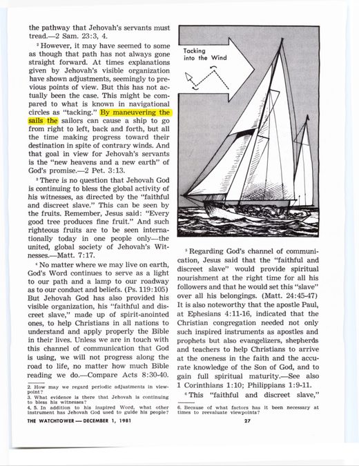 The Watchtower, December 1, 1981, p. 27 (the "tacking" sailing-ship illustration)