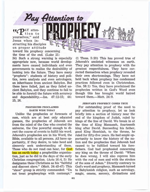 The Watchtower, October 1, 1964, p. 601 ("God has on earth today a prophetlike organization")