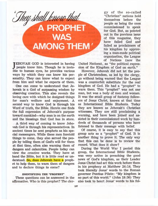 "'They Shall Know That a Prophet Was Among Them,'" The Watchtower, April 1, 1972, pp. 197–199