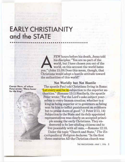 New World Translation of the Holy Scriptures, Romans 13:1