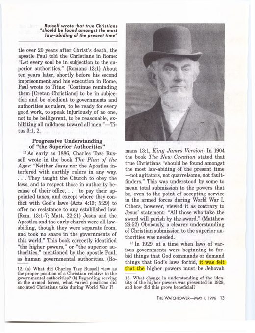 The Watchtower, May 1, 1996, "God and Caesar."
