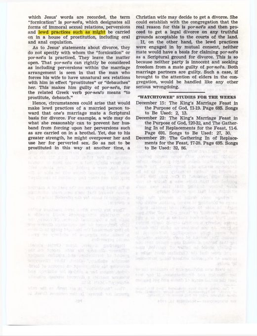 The Watchtower, November 15, 1974, p. 704 ("...lewd practices such as might be carried on in a house of prostitution, including oral and anal copulation"). Compiled at [jwfacts.com](https://www.jwfacts.com/watchtower/quotes/oral-anal-sex.php)