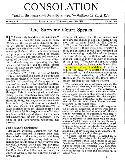 Lovell v. City of Griffin, 303 U.S. 444 (1938)