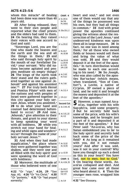 New World Translation, Acts 5:4