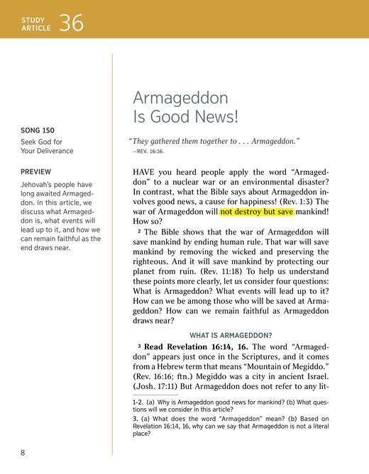 The Watchtower (Study Edition), September 2019, "Armageddon Is Good News!"