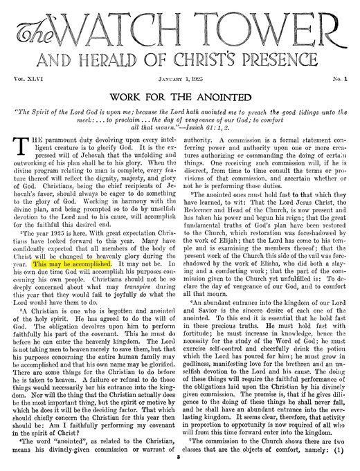 The Watch Tower, January 1, 1925, p. 3