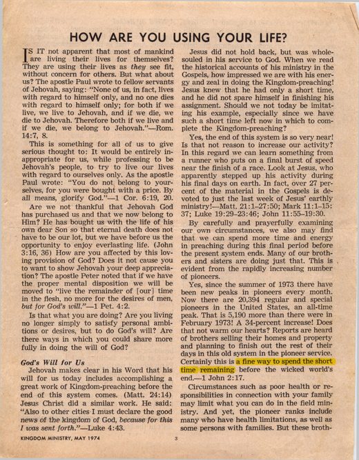 Kingdom Ministry, May 1974, p. 3