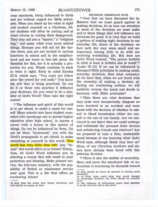 The Watchtower, March 15, 1969, p. 171