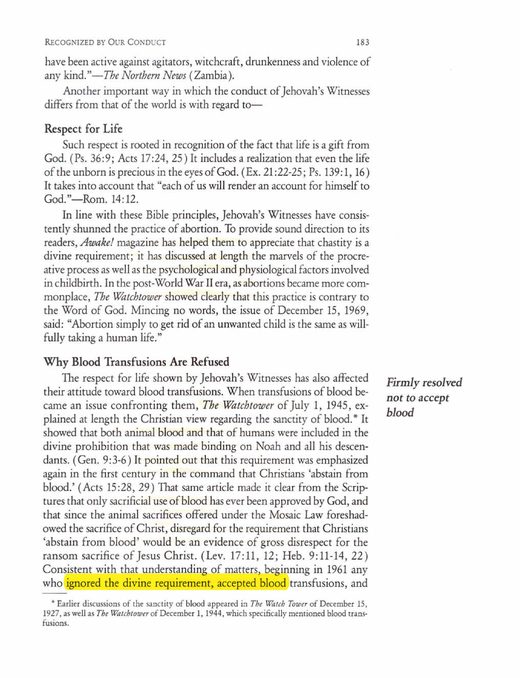 Jehovah's Witnesses—Proclaimers of God's Kingdom (1993), pp. 183-184