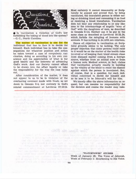 The Watchtower, December 15, 1952, p. 764