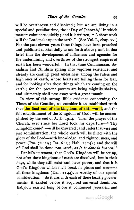 The Time Is at Hand (Studies in the Scriptures, Vol. II), 1889, p. 99