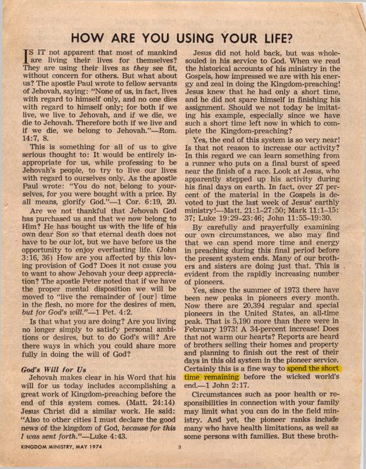 Kingdom Ministry, May 1974, p. 3