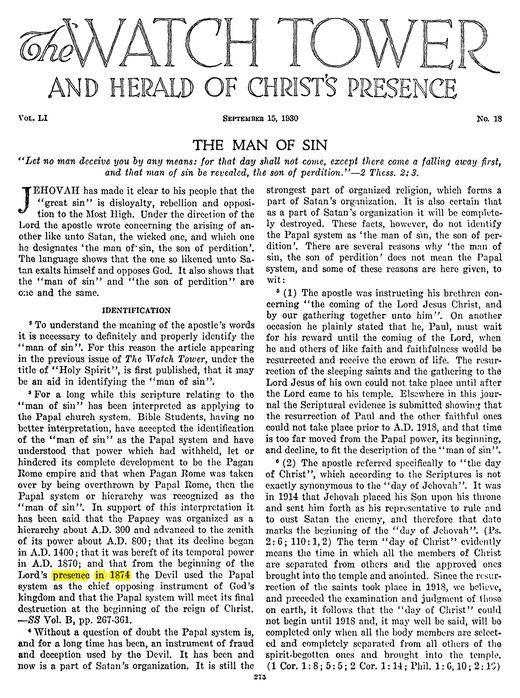 The Watch Tower, September 15, 1930, p. 276