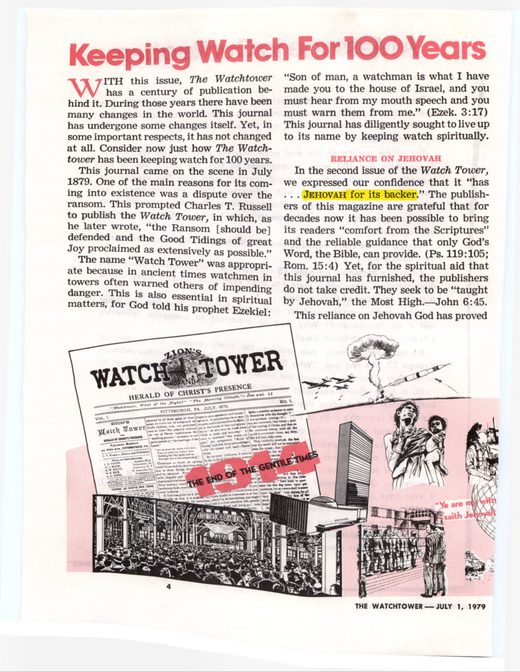 The Watchtower, July 1, 1979, p. 3 ("Keeping Watch for 100 Years")
