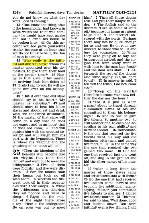 New World Translation, Matthew 24:45-48