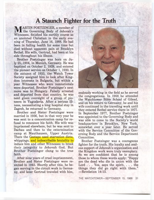 "A Staunch Fighter for the Truth," The Watchtower, September 15, 1988, p. 31