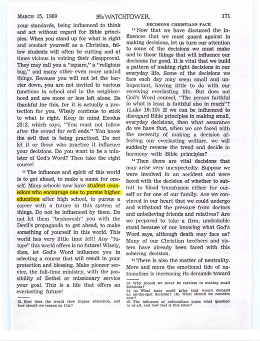 The Watchtower, March 15, 1969, p. 171