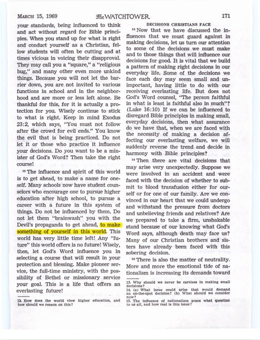 The Watchtower, March 15, 1969, p. 171