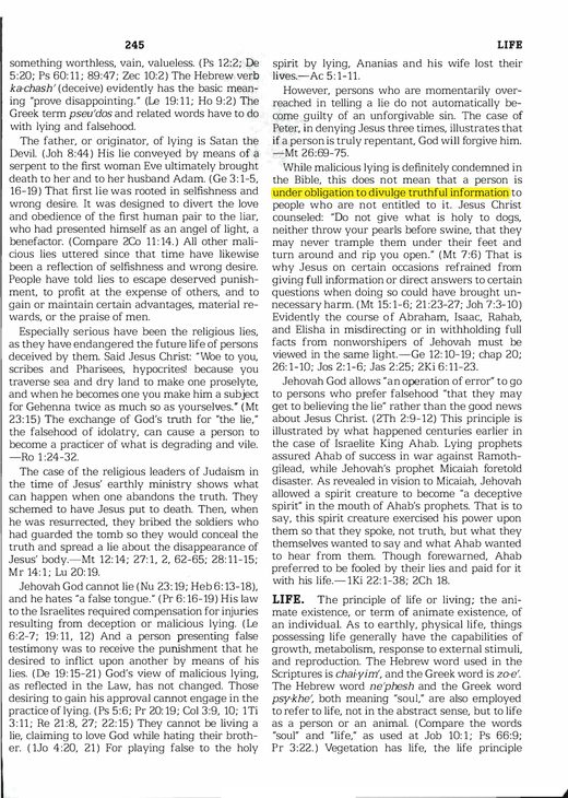 Insight on the Scriptures, Vol. 2, "Lie," pp. 244-245