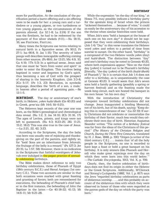 Insight on the Scriptures, Vol. 1, p. 319, "Birthday"