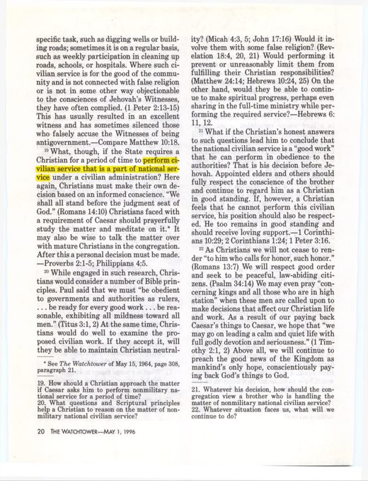 The Watchtower, May 1, 1996, "Paying Back Caesar's Things to Caesar," p. 20