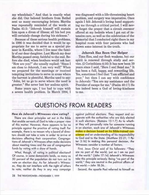 The Watchtower, November 1, 1999, "Questions From Readers," p. 28