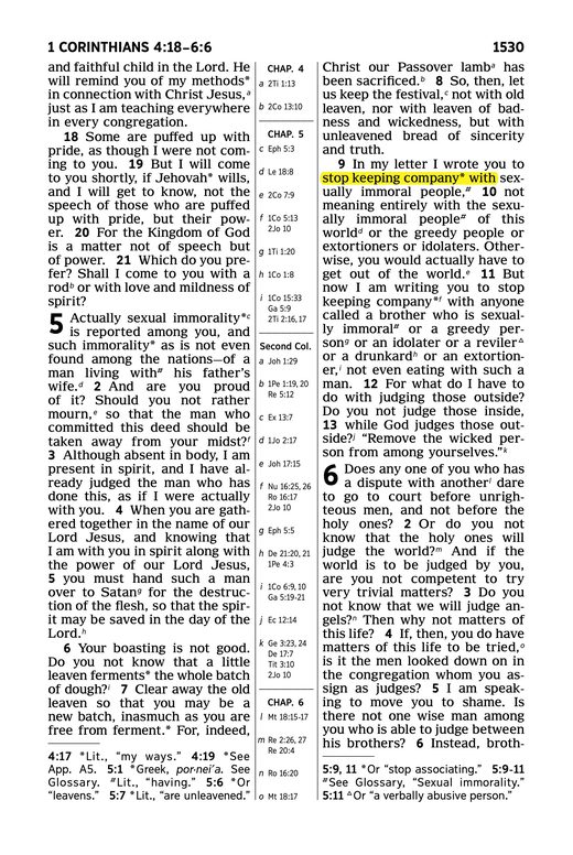 New World Translation, 1 Corinthians 5:11