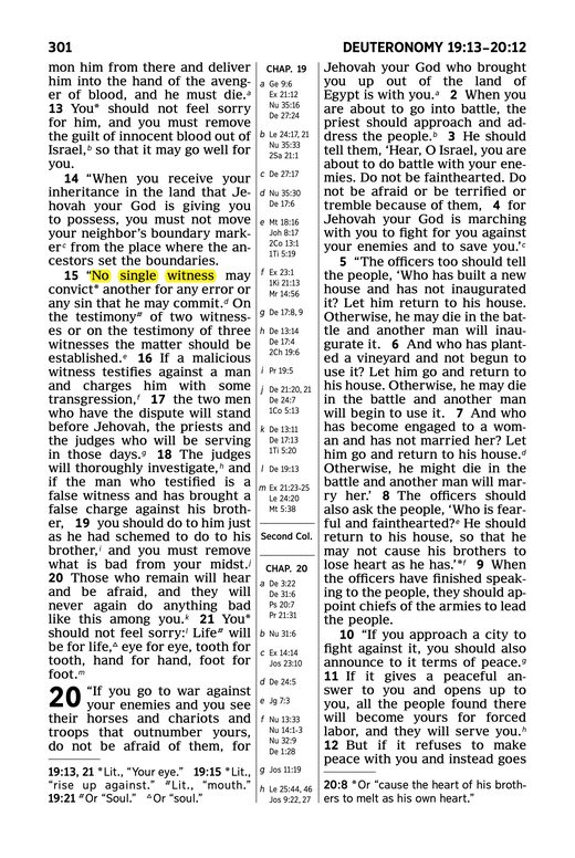 New World Translation, Deuteronomy 19:15